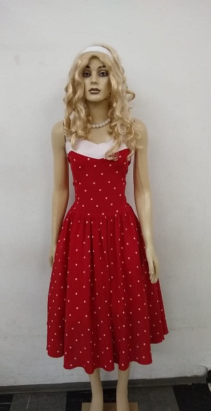 50s Vestido vermelho bola branca 